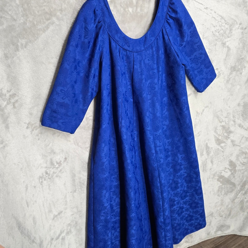 Vintage Kiyomi Hawaii Muumuu Dress Women 12 Royal Blue Floral Jacquard Altered - Picture 14 of 16